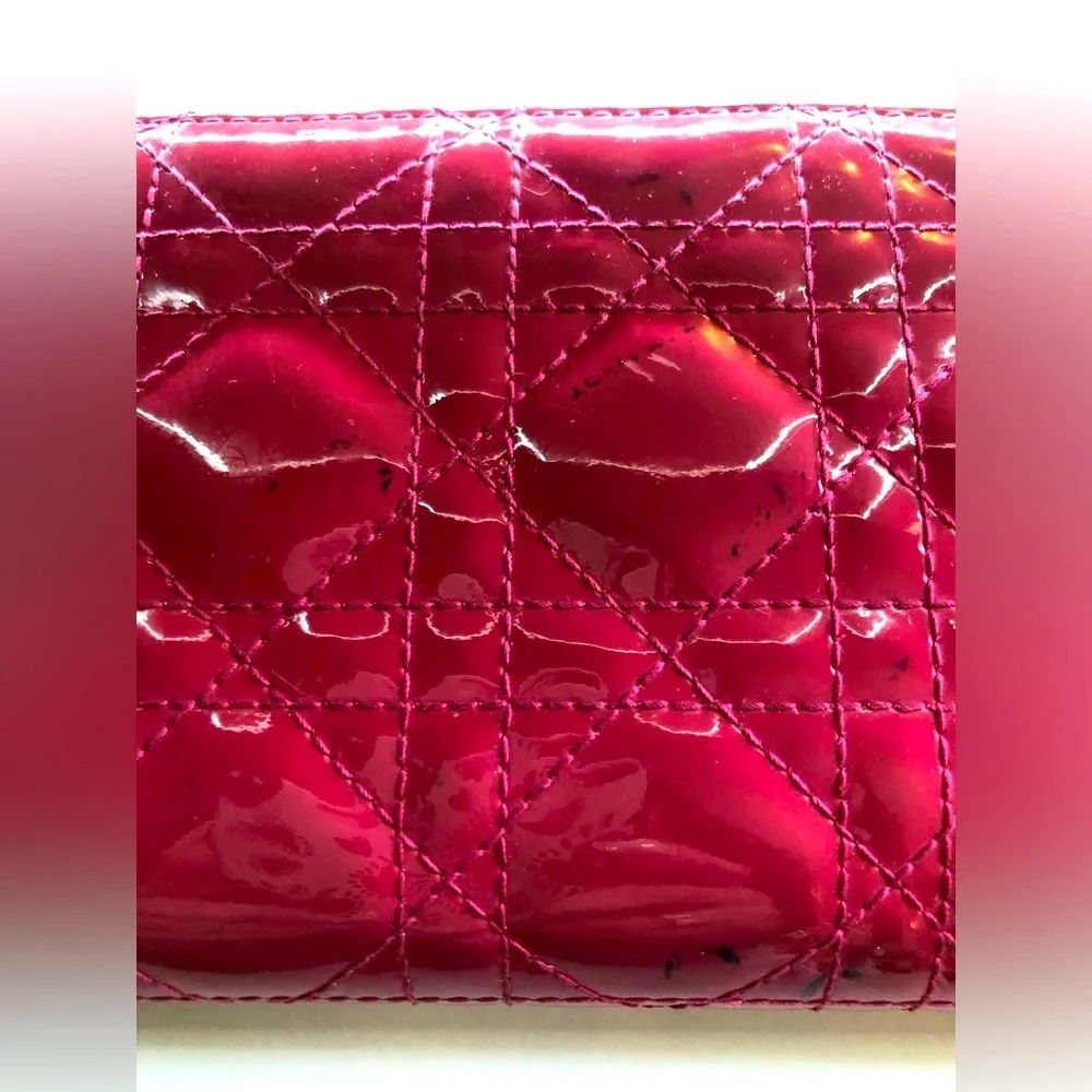 🩷 Lady DIOR Christian Dior Cannage Pink Patent Leather Long Zippy Wallet Charm